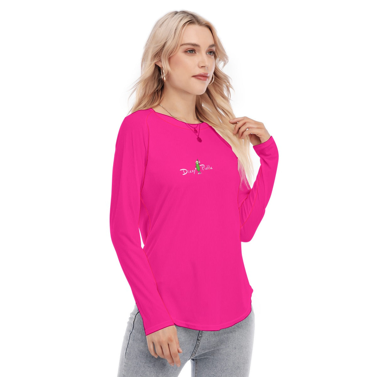 Dizzy Pickle DZY P Classic Hot Pink Women's Long Sleeve U-Shape Hem T-Shirt