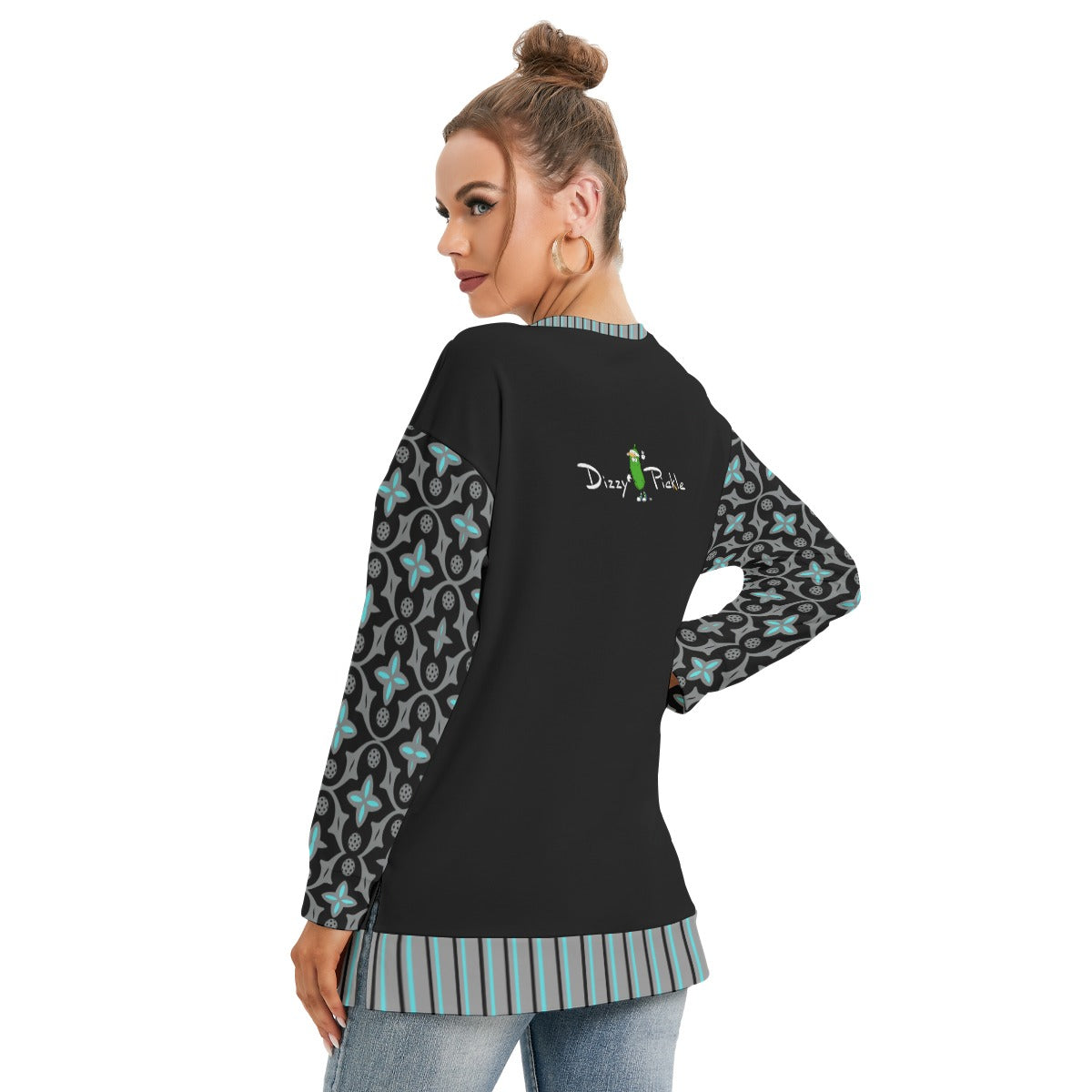 Dizzy Pickle Shelby Black Women's Pickleball Side Split O-Neck Sweatshirt