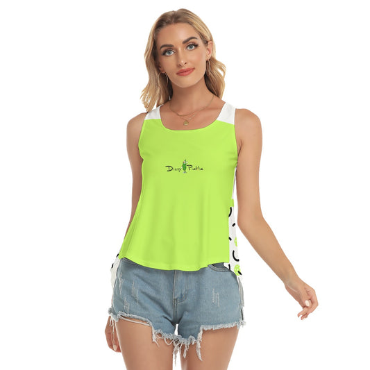 Dizzy Pickle Believe White Green Women's Pickleball Open-Backed Sleeveless Tank Top