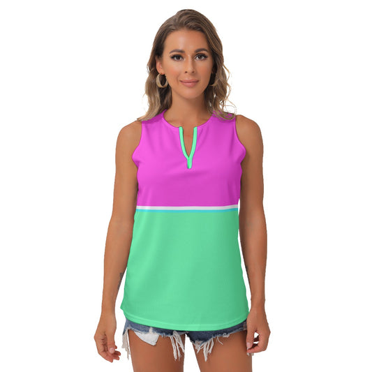 Dizzy Pickle Emily Aqua/Pink Women's Pickleball Sleeveless V-Neck Top