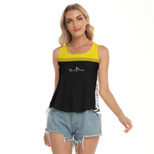 Dizzy Pickle Sassy Black Yellow Women's Pickleball Open-Backed Sleeveless Tank Top