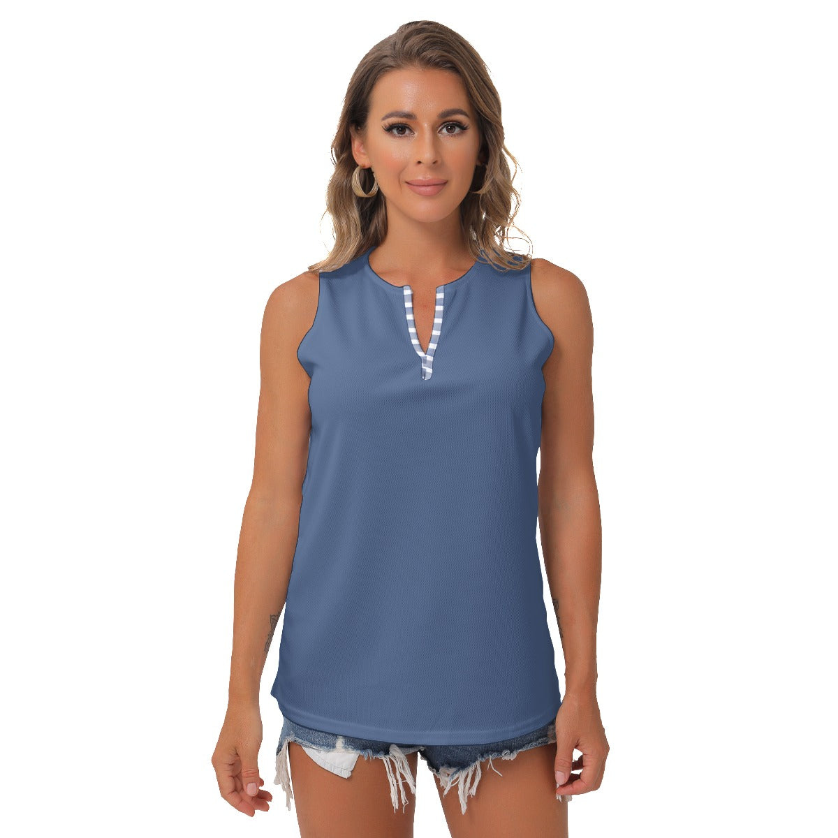 Heidi - BW - Blue - Women's Pickleball Sleeveless V-Neck Top by Dizzy Pickle