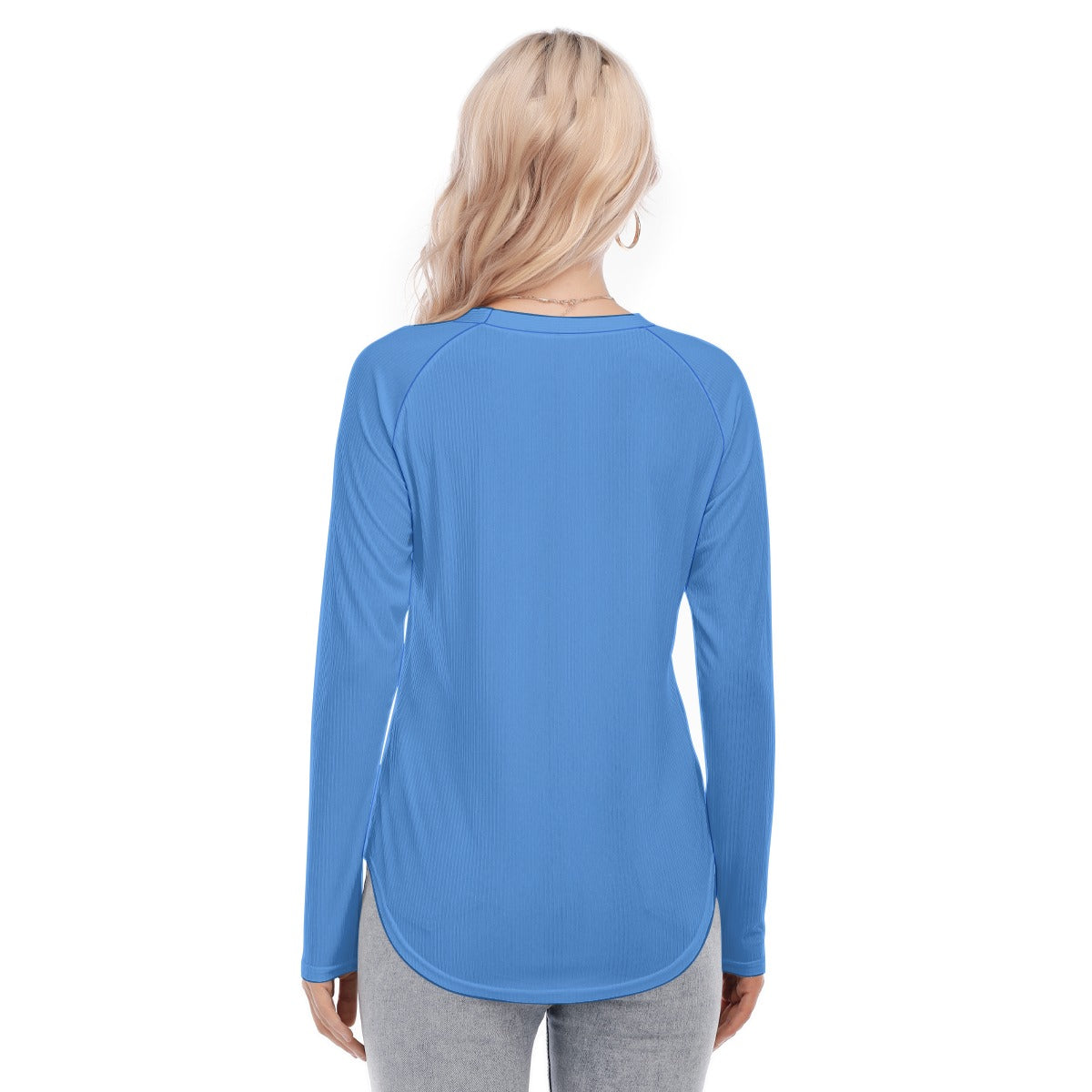 Dizzy Pickle DZY P Classic Cornflower Blue Women's Long Sleeve U-Shape Hem T-Shirt