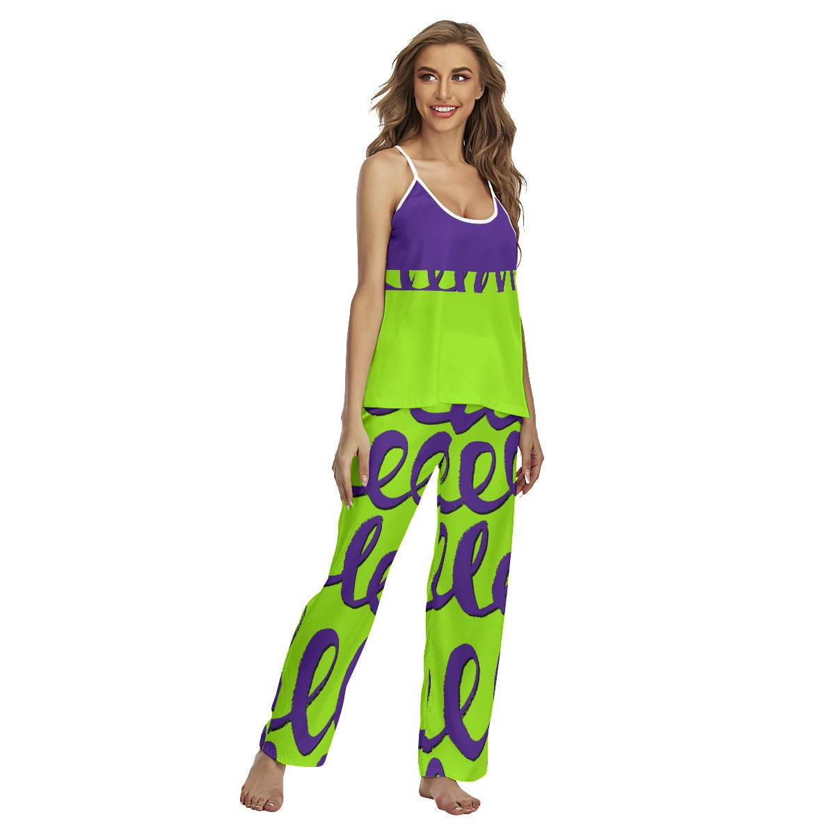 Dizzy Pickle Dinking Diva BG Swirls Women's Pickleball Sleeveless Cami Pajamas Set Green Purple