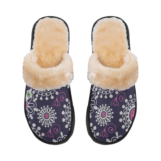 Coming Up Daisies - Plum/Pink - Women's Pickleball Plush Slippers by Dizzy Pickle