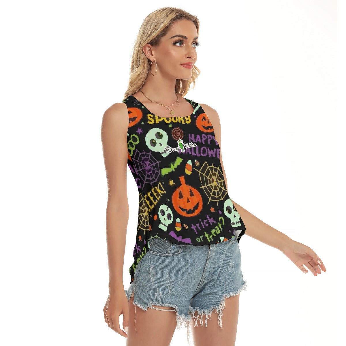 Dizzy Pickle Halloween Trick or Treat Black Women's Pickleball Open-Backed Sleeveless Tank Top