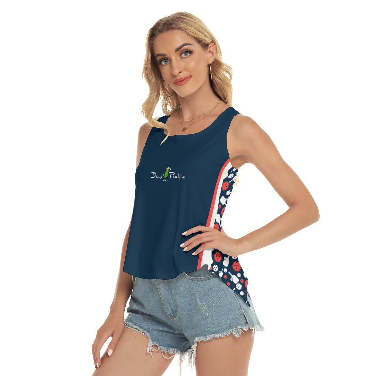 Van - Navy Blue - Balls & Paddles - Pickleball Open-Backed Tank Top by Dizzy Pickle