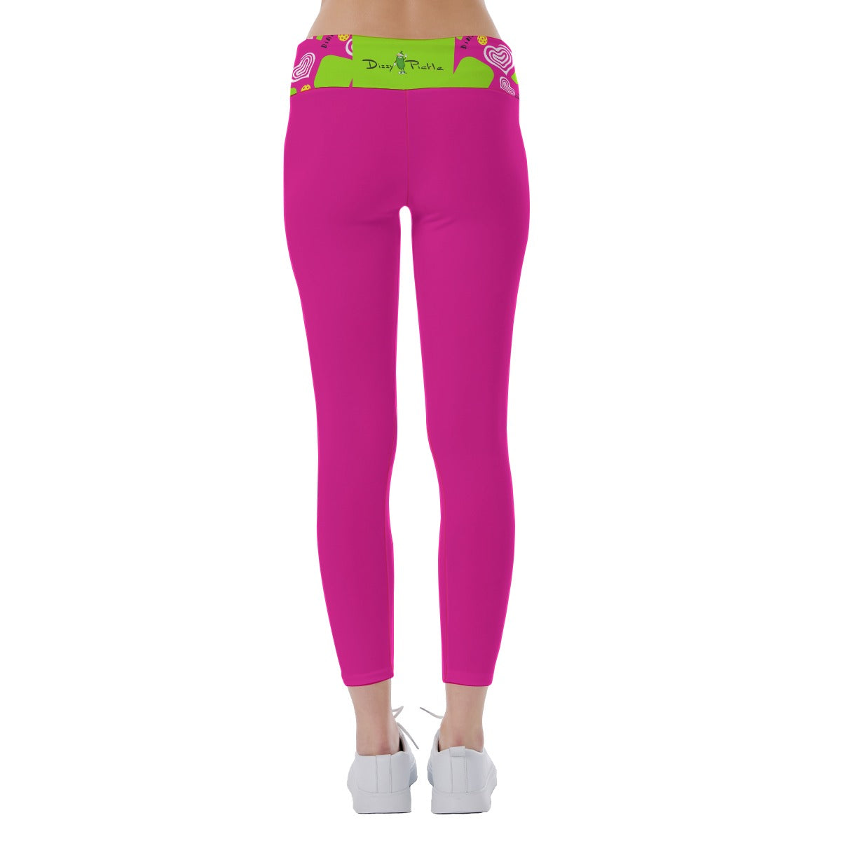 Dinking Diva Hearts - Pink - Women's Pickleball Leggings - Mid-Fit - by Dizzy Pickle