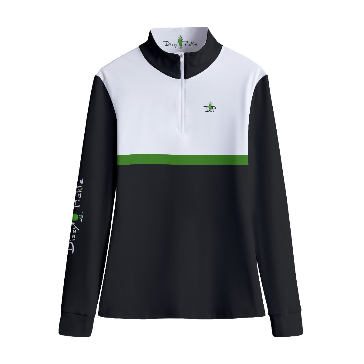 Kati - Black/Green - Women's Quarter Zip Long Sleeve Casual Pullover by Dizzy Pickle