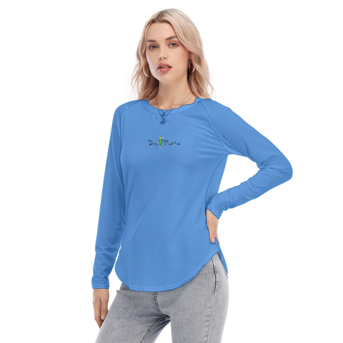 Dizzy Pickle DZY P Classic Cornflower Blue Women's Long Sleeve U-Shape Hem T-Shirt