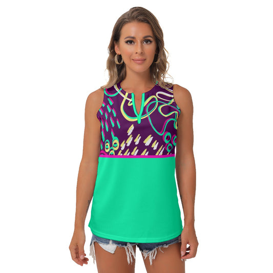 Dizzy Pickle Charlotte Wiggles Women's Pickleball Sleeveless V-Neck Top Aqua