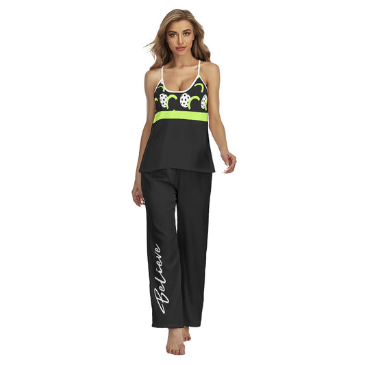 Dizzy Pickle Believe Black Women's Pickleball Sleeveless Cami Pajamas Set