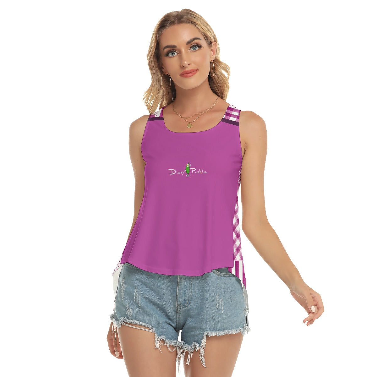 Heidi - MW - Magenta/Patches - Pickleball Open-Backed Tank Top by Dizzy Pickle