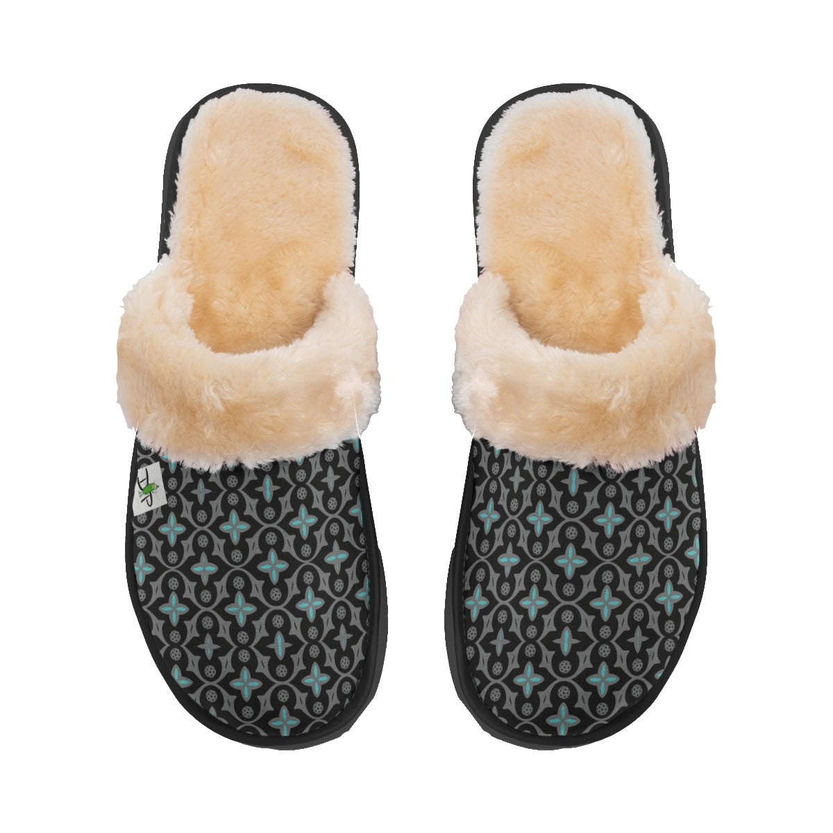 Shelby - Black - Women's Pickleball Plush Slippers by Dizzy Pickle