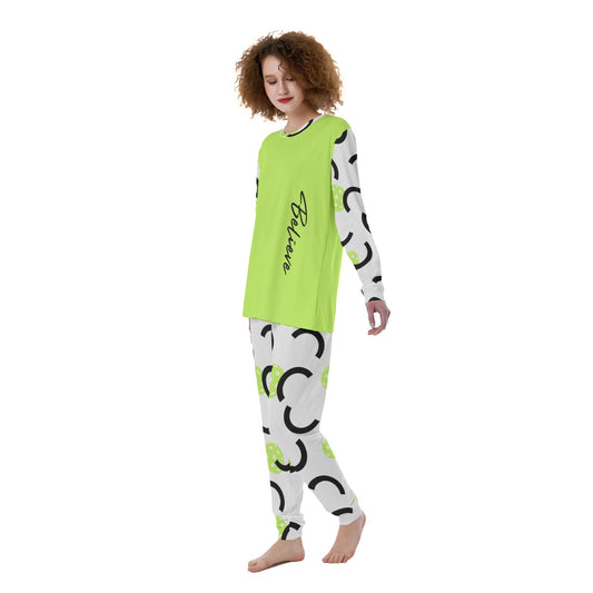 Dizzy Pickle Believe White Green Women's Pickleball Long Sleeves and Long Pants Pajamas Set