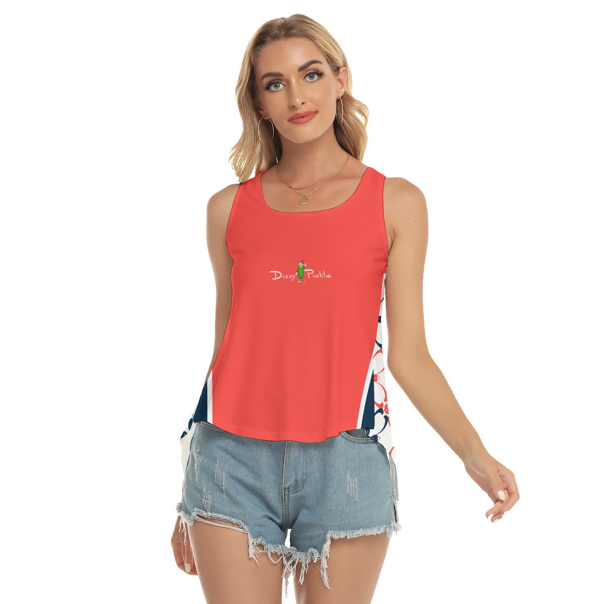 Van - Coral - White Petals - Pickleball Open-Backed Tank Top by Dizzy Pickle