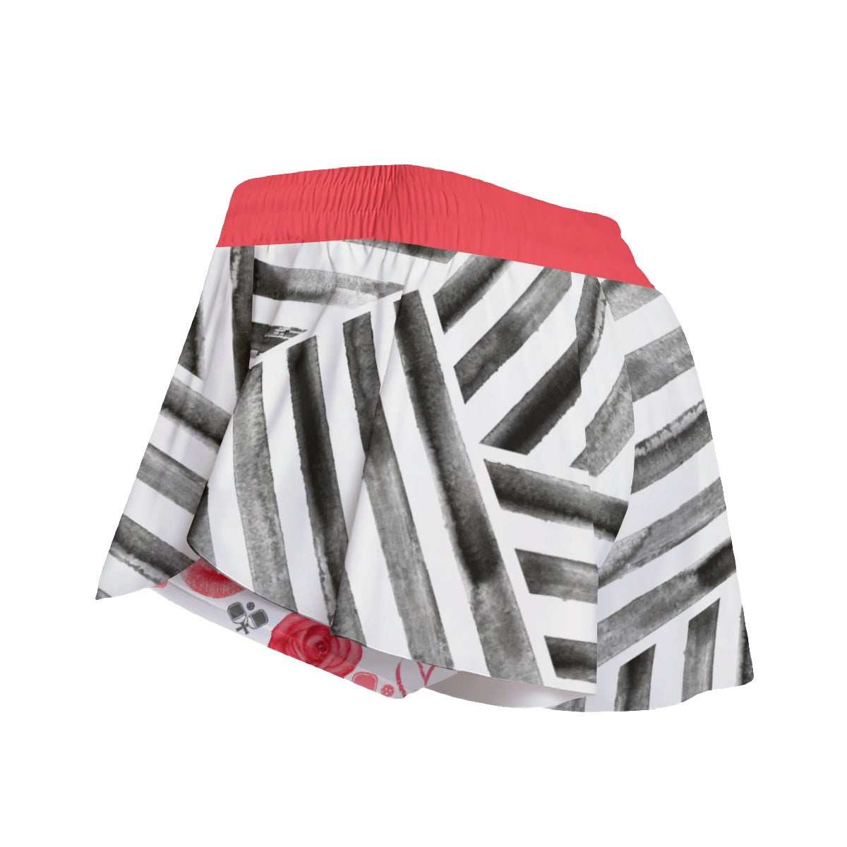 Dizzy Pickle Hearts and Roses Stripes Women's Sport Culottes Skorts with Inner Shorts and Pockets