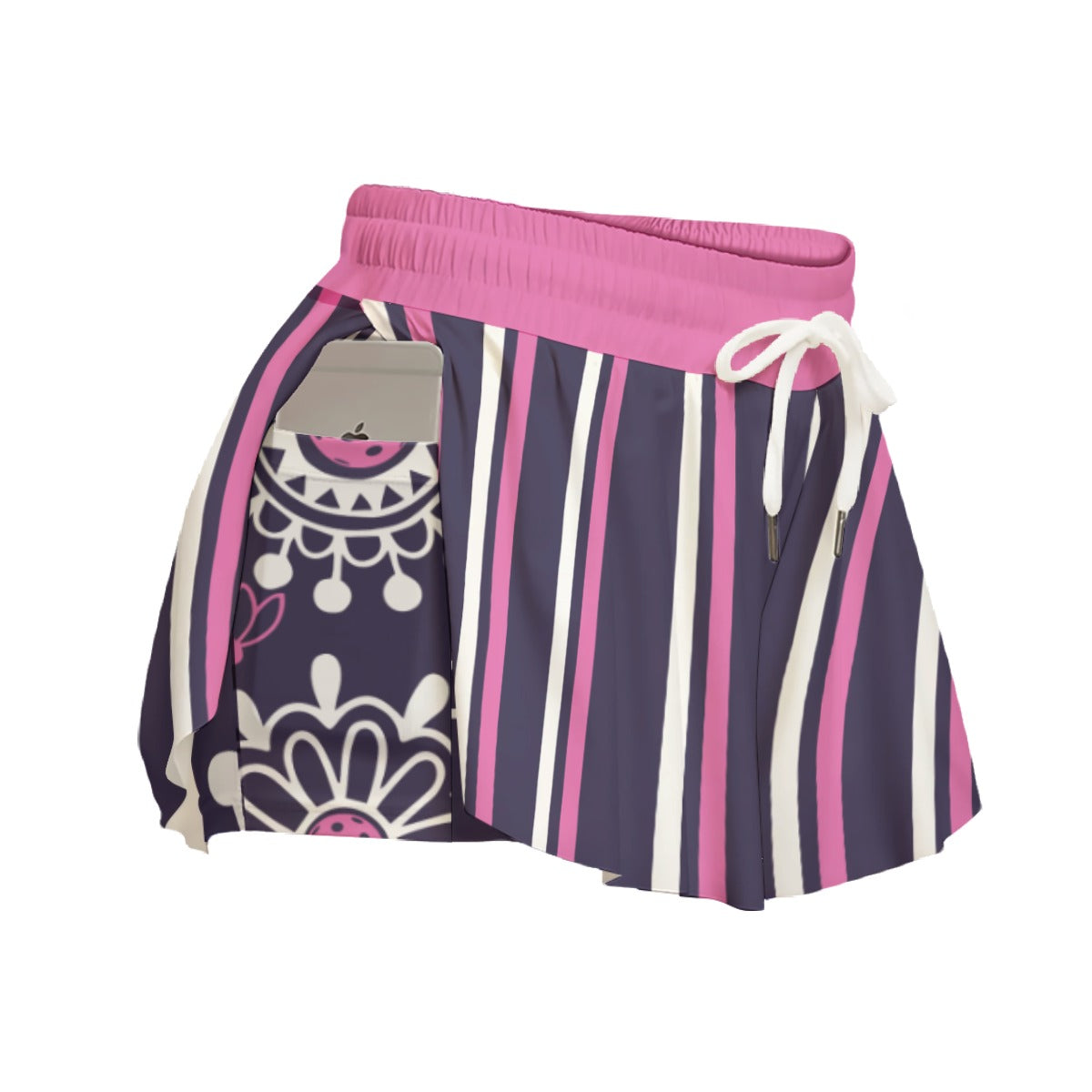 Dizzy Pickle Coming Up Daisies PP Stripes Pickleball Women's Sport Culottes Skorts with Inner Shorts and Pockets Plum Pink