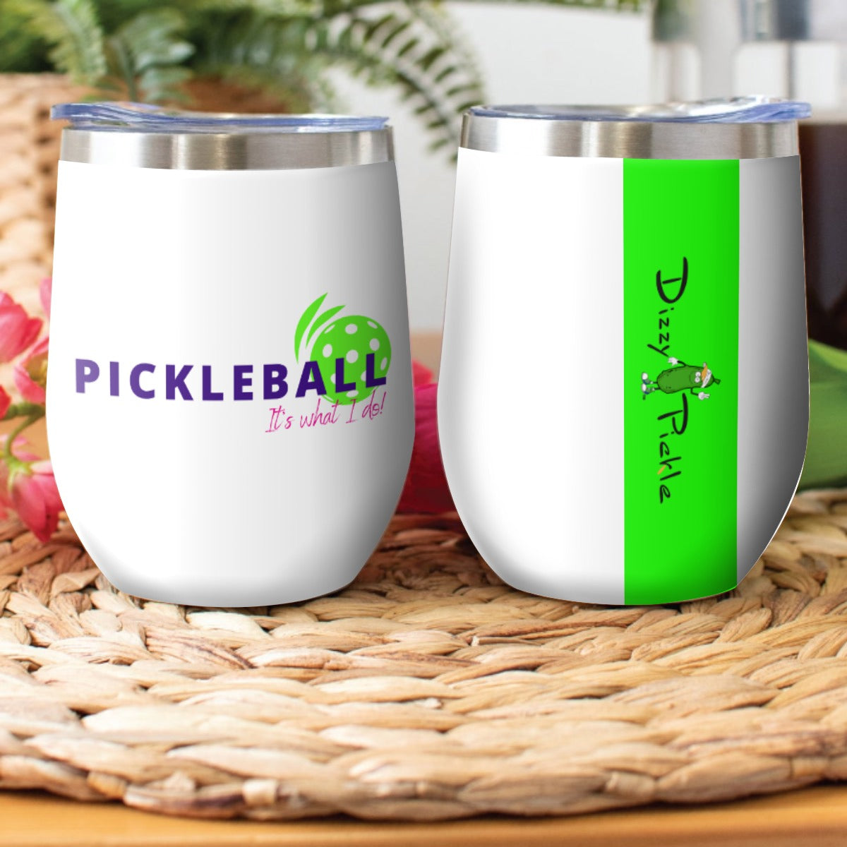 Pickleball It's What I Do - White/Green - Stainless Steel Wine Tumbler by Dizzy Pickle