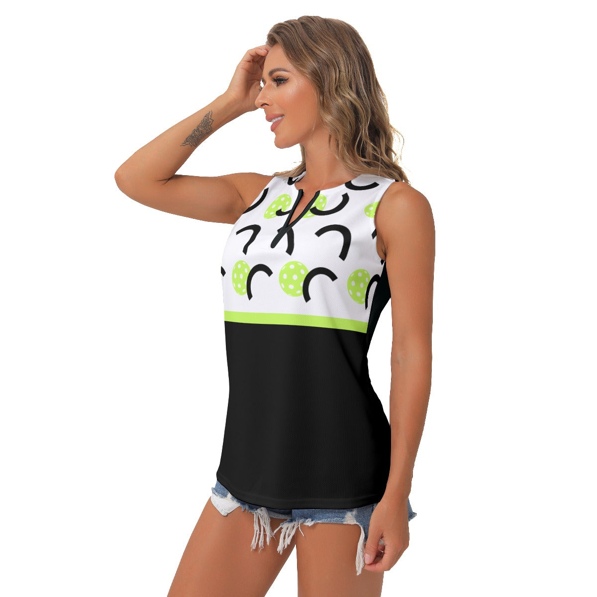 Dizzy Pickle Believe White Black Women's Pickleball Sleeveless V-Neck Top