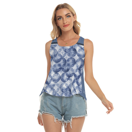 Dizzy Pickle Heidi BW Bubbles/Blue Women's Pickleball Open-Backed Tank Top