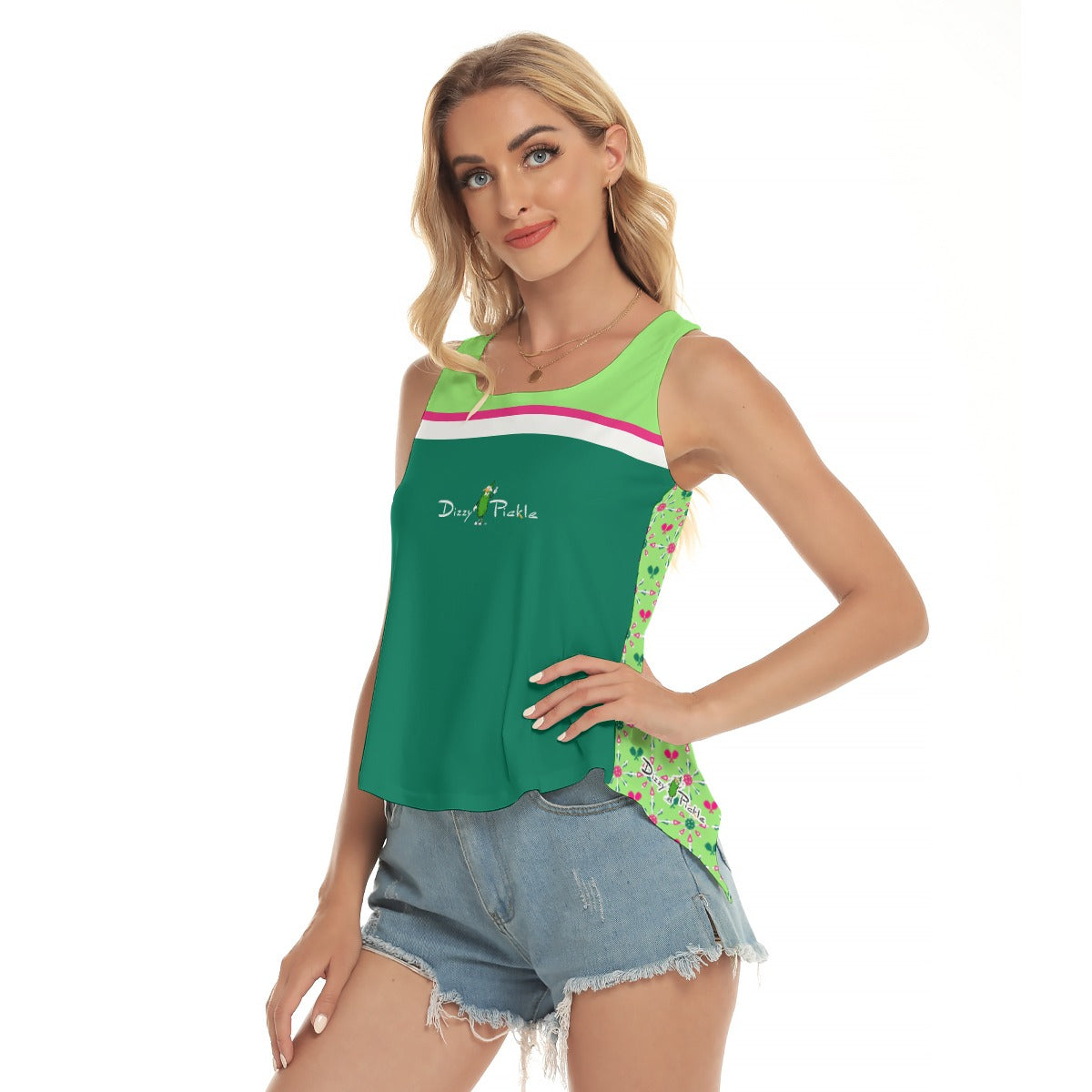 Dizzy Pickle Penny PG Dark Green Mini Paddles Women's Pickleball Open-Backed Sleeveless Tank Top