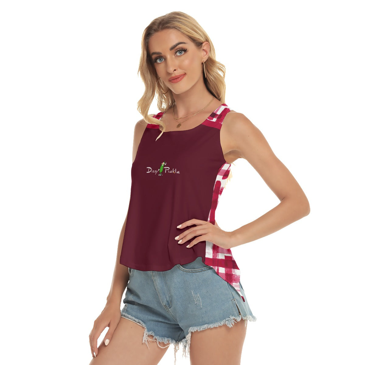 Dizzy Pickle Heidi RW Wine/Weave Women's Pickleball Open-Backed Tank Top