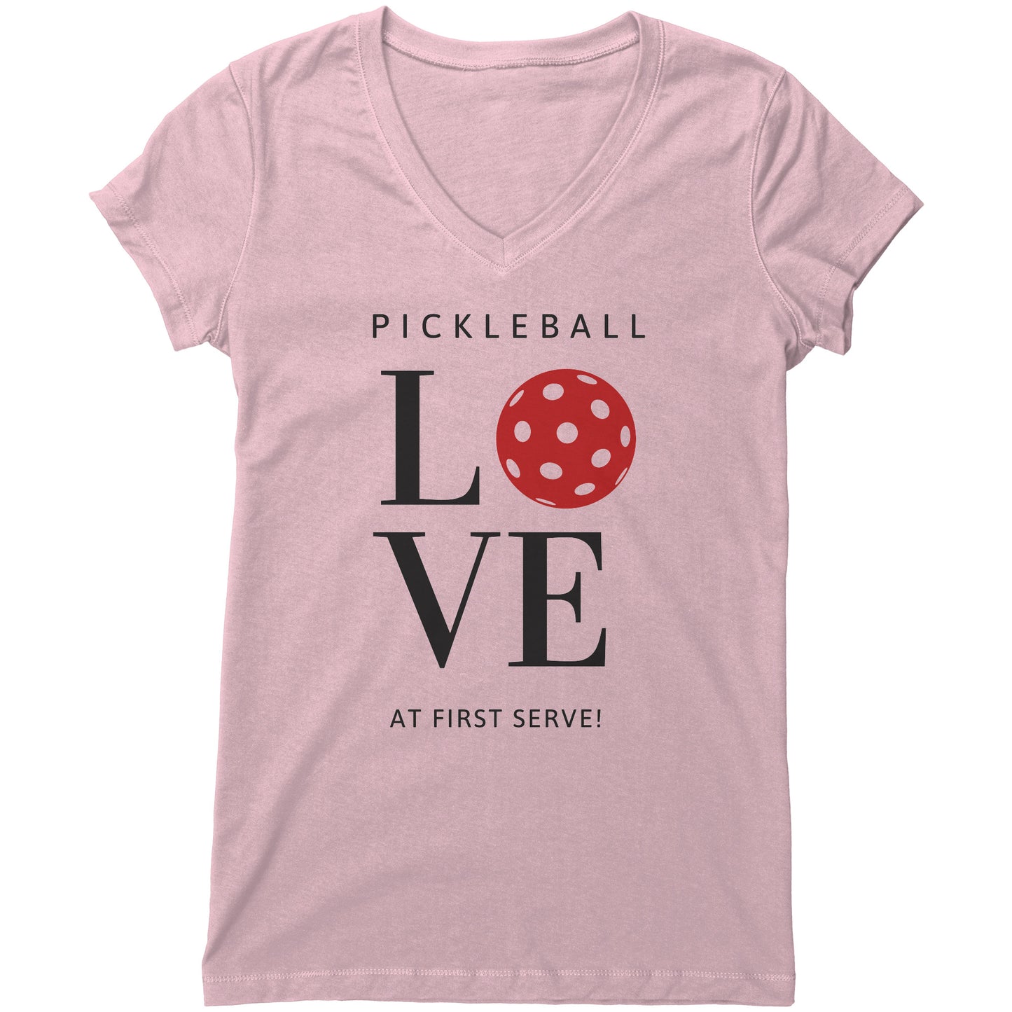 Pickleball Love at First Serve - Black/Red - Bella Women's V-Neck by Dizzy Pickle