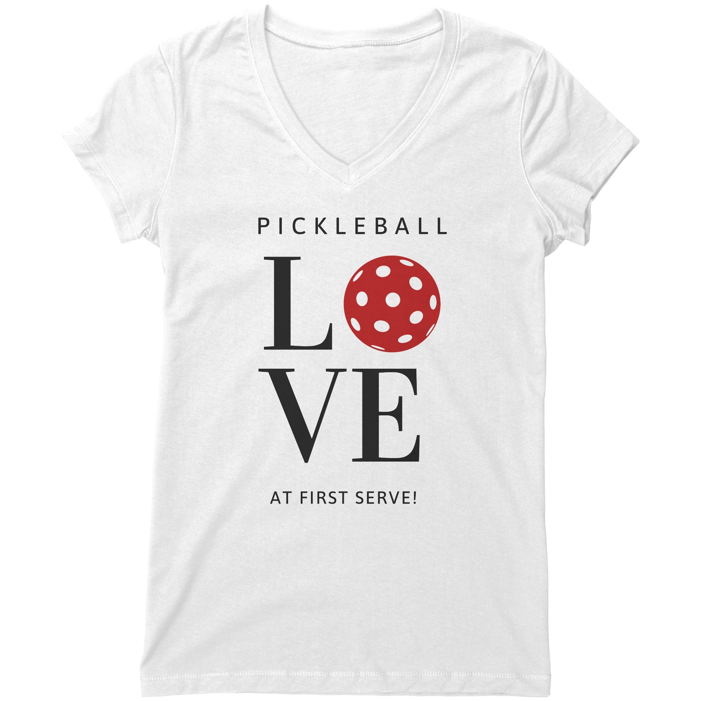 Pickleball Love at First Serve - Black/Red - Bella Women's V-Neck by Dizzy Pickle