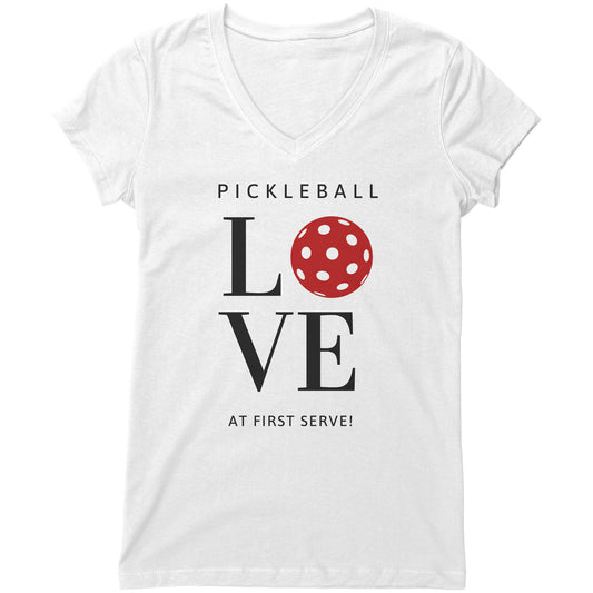 Pickleball Love at First Serve - Black/Red - Bella Women's V-Neck by Dizzy Pickle