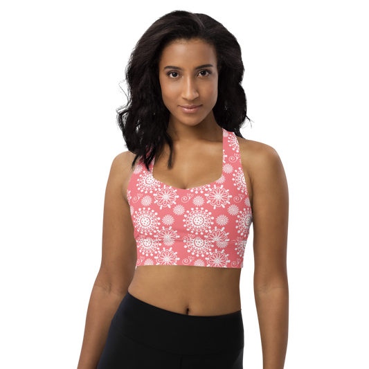 Dizzy Pickle Coming Up Daisies Peach White Women's Pickleball Longline Sports Bra