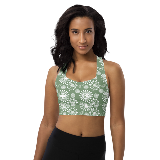 Dizzy Pickle Coming Up Daisies Sage White Women's Pickleball Longline Sports Bra