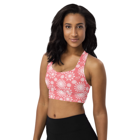 Dizzy Pickle Coming Up Daisies Peach White Women's Pickleball Longline Sports Bra