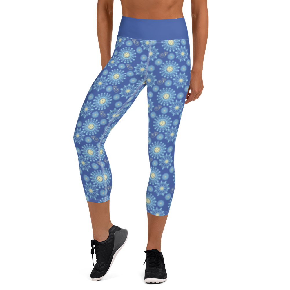 Dizzy Pickle Coming Up Daisies Cornflower Blue Women's Pickleball Capri Leggings