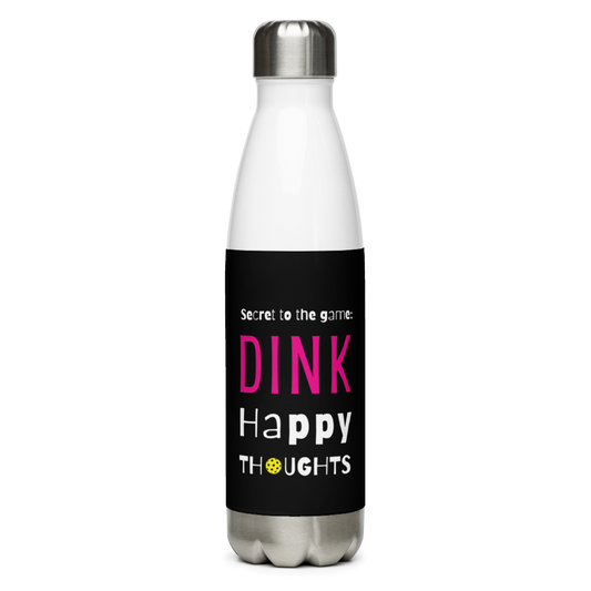 Dizzy Pickle Dink Happy Thoughts Pickleball Water Bottle Black